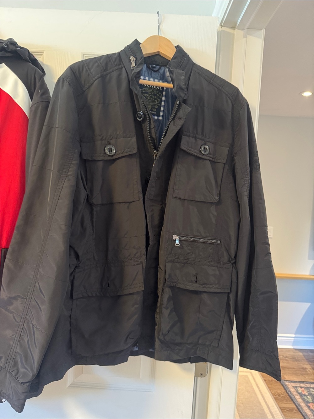 Men's Black Military Field Jacket with Multiple Pockets